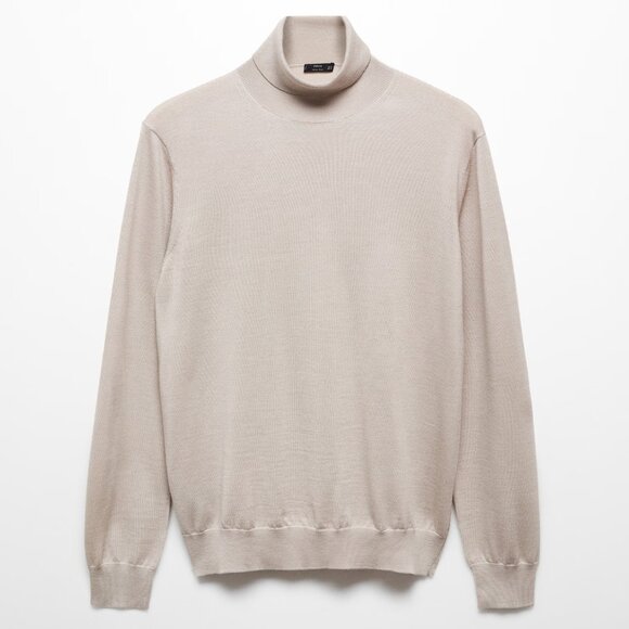 100% Merino Wool Beige Turtleneck Sweater - Picture 1 of 1